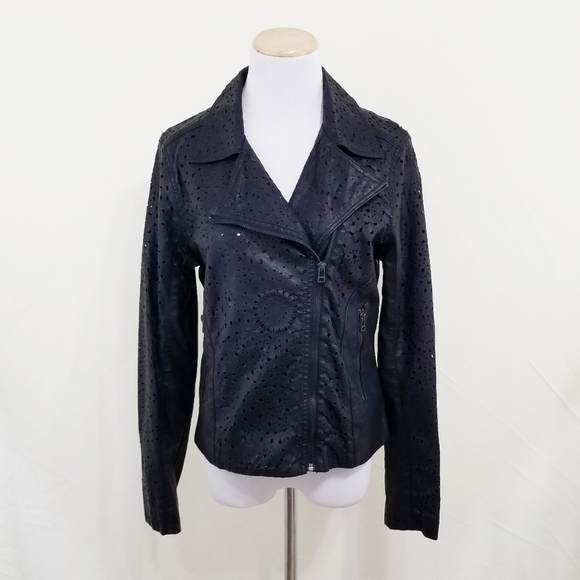 Blank NYC eyelet black leather jacket laser cut Medium - Picture 1 of 7